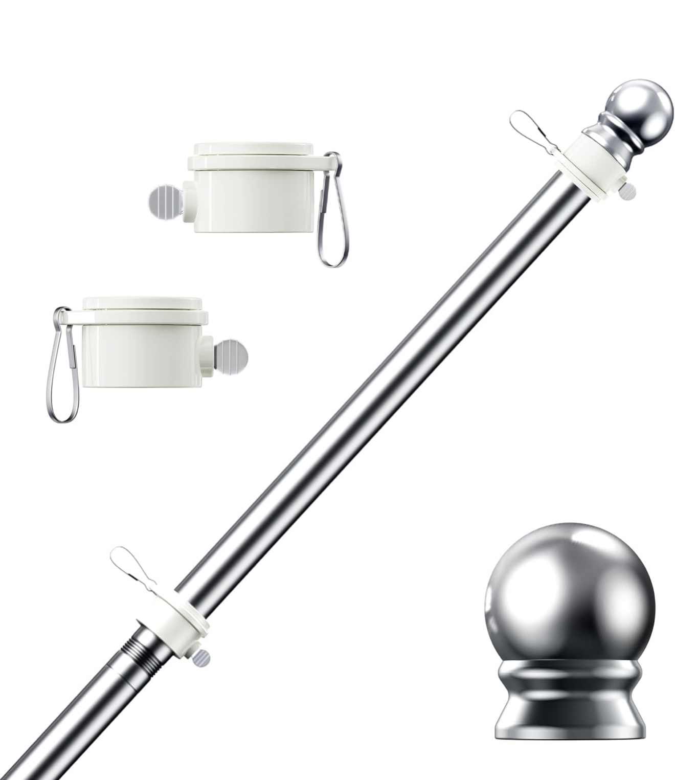 5 FT Silver Flagpole for 3x5 Flags