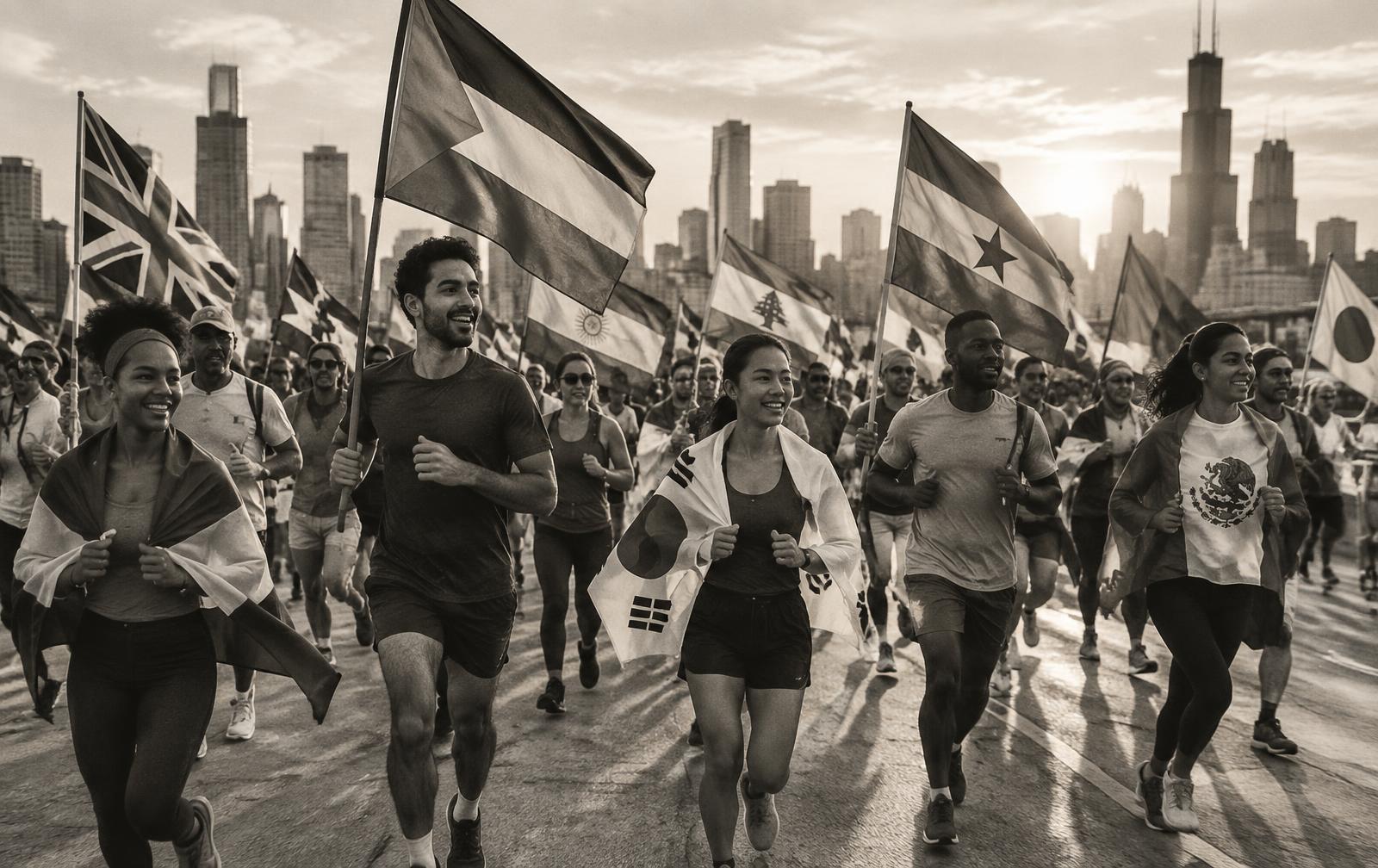 Illustrative image of runners carrying heritage flags