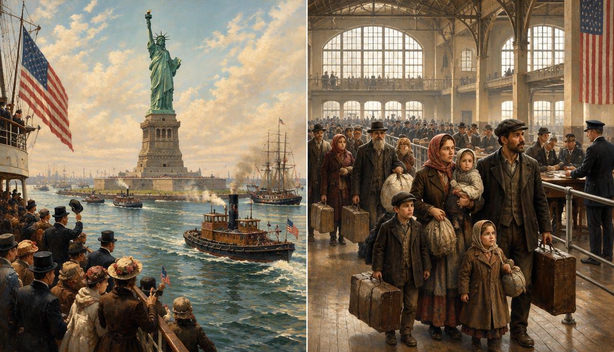 An illustrated dedication-era view of the Statue of Liberty