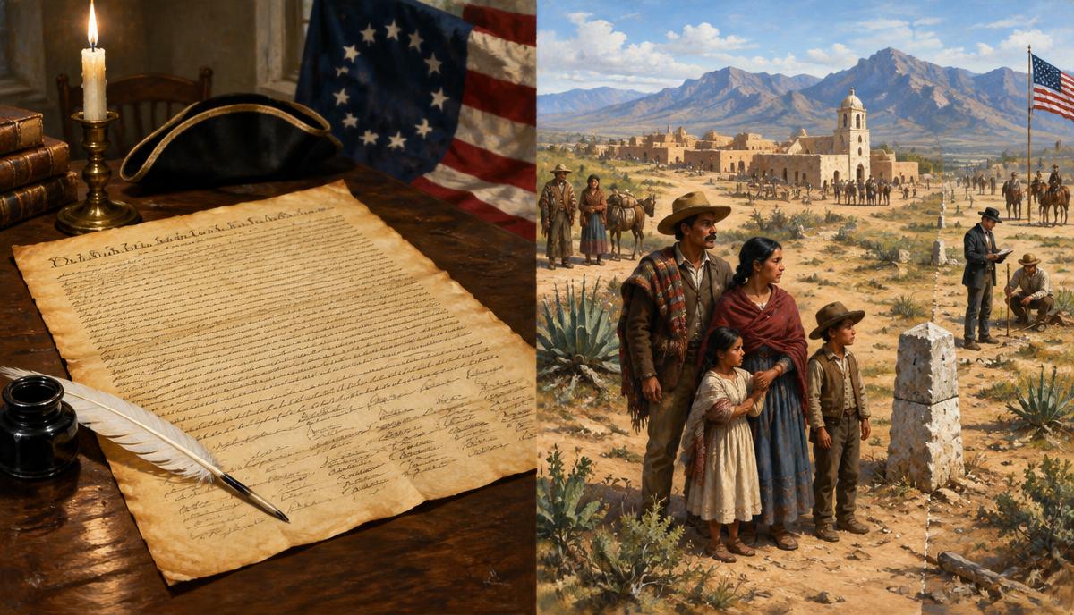 An illustrated Declaration of Independence with a quill